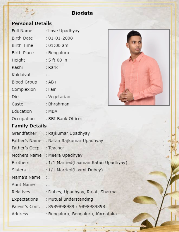 Create and Download Marriage Biodata in English Hindi Marathi Bengali ...