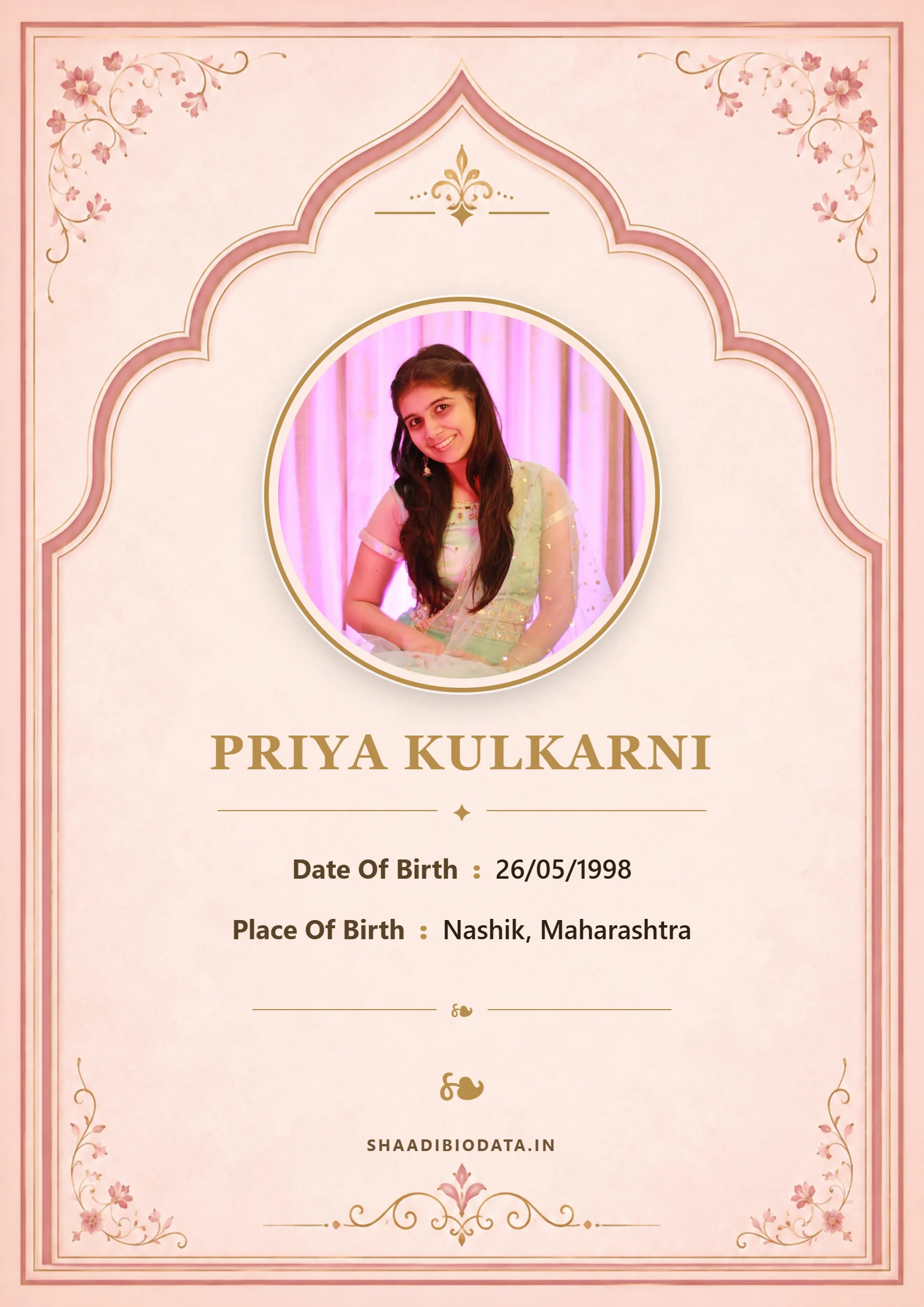 Vintage ivory floral arch portrait biodata